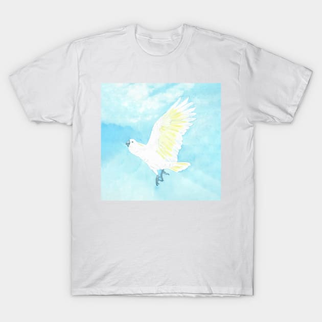 watercolor flying sulphur crested cockatoo T-Shirt by Perroquets numériques